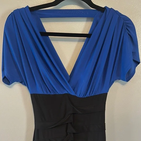 Charlotte Russe Blue and Black Ruched Wrap Mini Dress - Picture 2 of 9